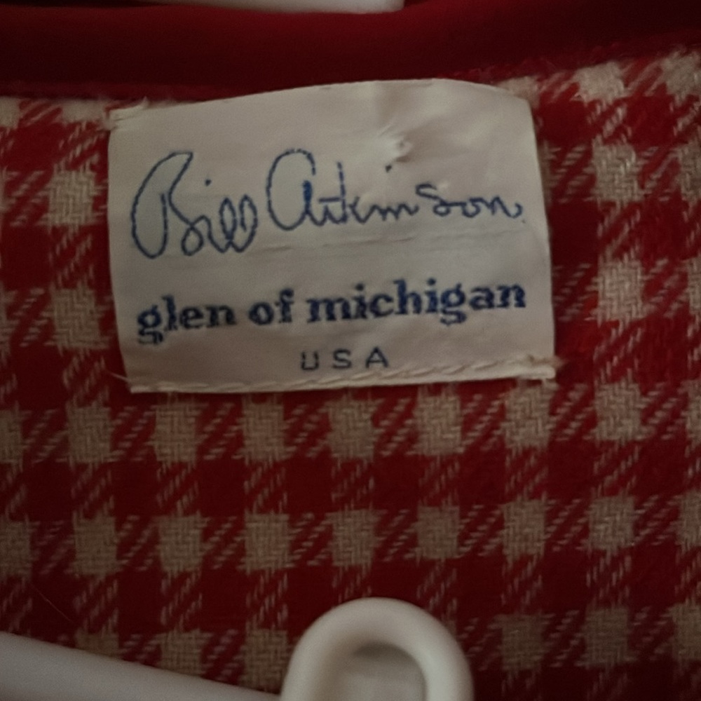 Bill Atkinson glen of Michigan wool red poncho jacket red and white checkered - Picture 2 of 5